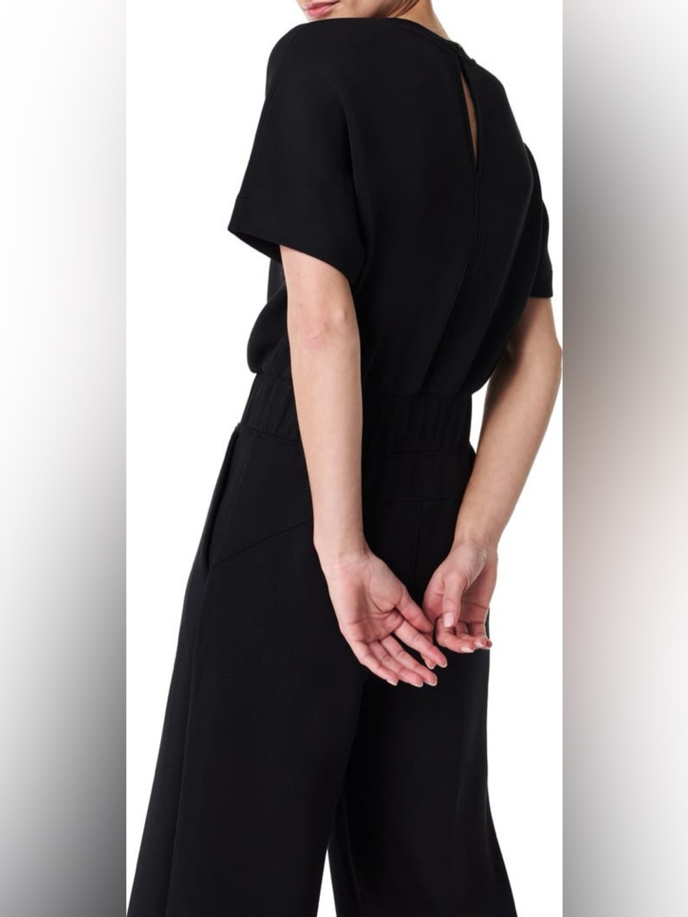 Women’s SPANX AirEssentials Short sleeve crop wide leg black jumpsuit- Sz Small - Picture 3 of 9